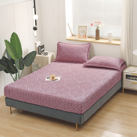 HUSE DE PAT CU ELASTIC - Husa Cu Elastic Si Fete De Perna Tip Tricotata Model Royal 180x200cm - Lila