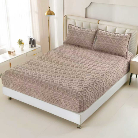 HUSE DE PAT CU ELASTIC - Husa Cu Elastic Si Fete De Perna Tip Tricotate 180x200cm - Bej Inchis