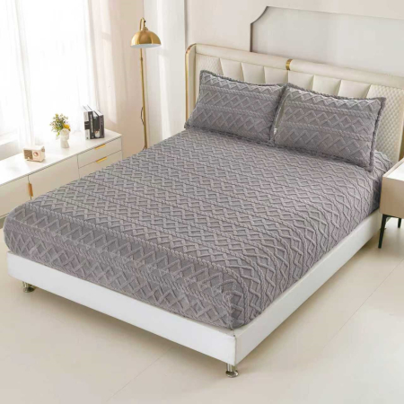 HUSE DE PAT CU ELASTIC - Husa Cu Elastic Si Fete De Perna Tip Tricotate 180x200cm - Gri