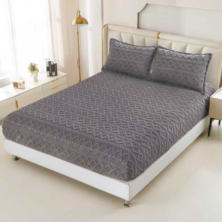 HUSE DE PAT CU ELASTIC - Husa Cu Elastic Si Fete De Perna Tip Tricotate 180x200cm - Gri Antracit