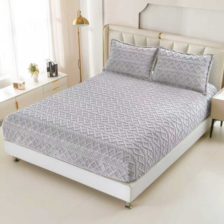 HUSE DE PAT CU ELASTIC - Husa Cu Elastic Si Fete De Perna Tip Tricotate 180x200cm - Gri Deschis