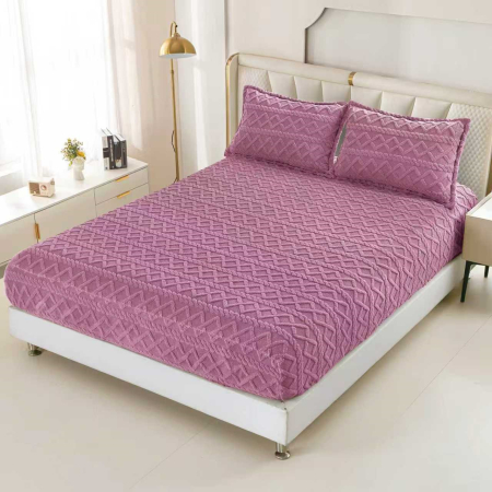 HUSE DE PAT CU ELASTIC - Husa Cu Elastic Si Fete De Perna Tip Tricotate 180x200cm - Mov