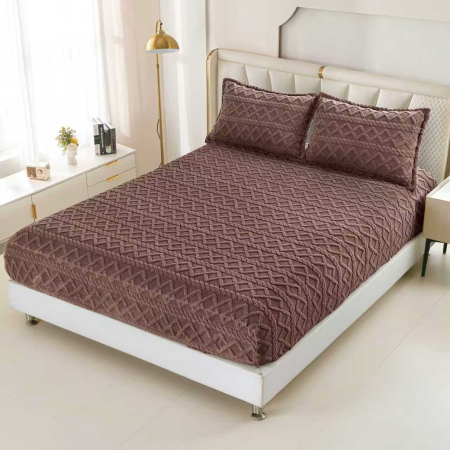 HUSE DE PAT CU ELASTIC - Husa Cu Elastic Si Fete De Perna Tip Tricotate 180x200cm - Maro