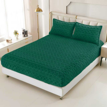 HUSE DE PAT CU ELASTIC - Husa Cu Elastic Si Fete De Perna Tip Tricotate 180x200cm - Verde