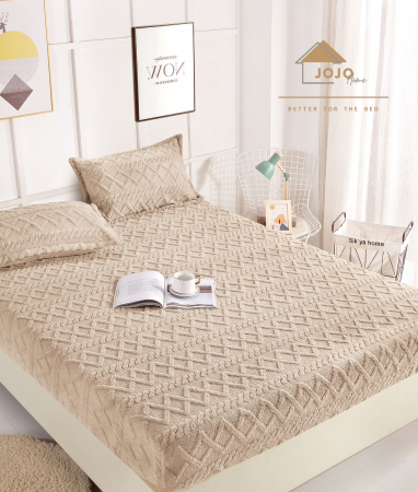 HUSE DE PAT CU ELASTIC - Husa Cu Elastic Si Fete De Perna Tricotata 180x200cm - Bone