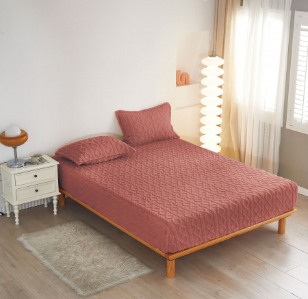 HUSE DE PAT CU ELASTIC - Husa Cu Elastic Si Fete De Perna Tricotata 180x200cm - Roz Minereaux