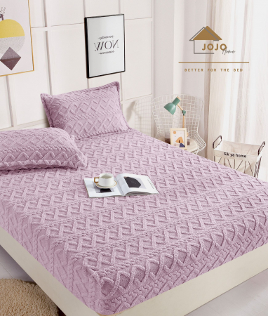 HUSE DE PAT CU ELASTIC - Husa Cu Elastic Si Fete De Perna Tricotata 180x200cm - Lila