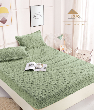 HUSE DE PAT CU ELASTIC - Husa Cu Elastic Si Fete De Perna Tricotata 180x200cm - Verde