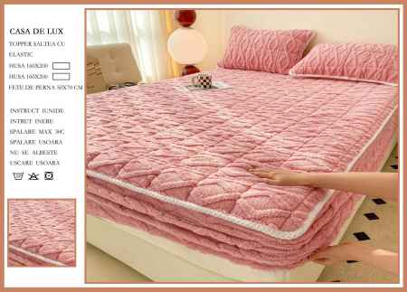 HUSE DE PAT CU ELASTIC - Husa De Pat Groasa Tip Topper 160x200cm - Roz