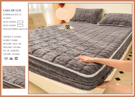 HUSE DE PAT CU ELASTIC - Husa De Pat Groasa Tip Topper 160x200cm - Gri Cenusiu