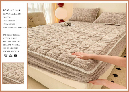 HUSE DE PAT CU ELASTIC - Husa De Pat Groasa Tip Topper 160x200cm - Bej Cacao Cu Lapte