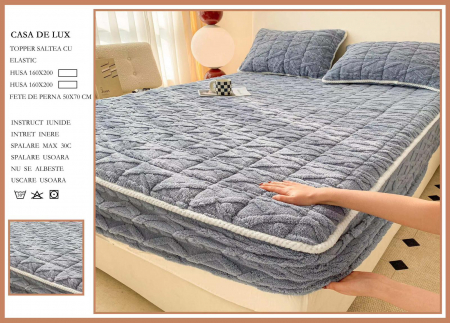HUSE DE PAT CU ELASTIC - Husa De Pat Groasa Tip Topper 160x200cm - Bleu
