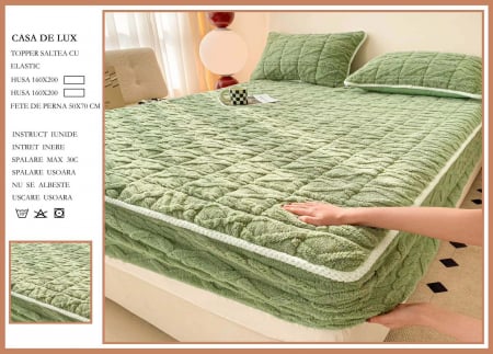 HUSE DE PAT CU ELASTIC - Husa De Pat Groasa Tip Topper 160x200cm - Verde Fistic
