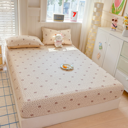 Husa Din Bumbac 100% Ranforce Cu Elastic Si Fete De Perna 160x200cm - Bej Cu Ursuleti [8]