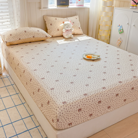 Husa Din Bumbac 100% Ranforce Cu Elastic Si Fete De Perna 160x200cm - Bej Cu Ursuleti [2]