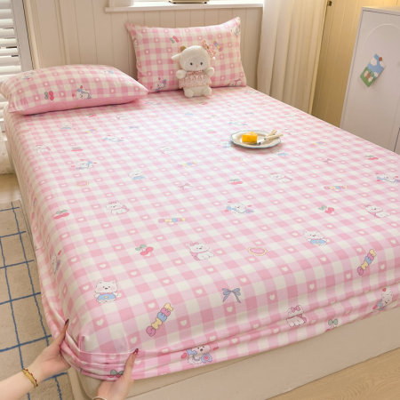 Husa Din Bumbac 100% Ranforce Cu Elastic Si Fete De Perna 160x200cm - Catelusi, Inimioare si Fundite Roz [4]