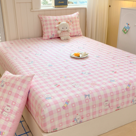 Husa Din Bumbac 100% Ranforce Cu Elastic Si Fete De Perna 160x200cm - Catelusi, Inimioare si Fundite Roz [5]