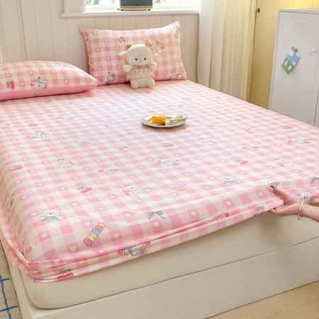 Husa Din Bumbac 100% Ranforce Cu Elastic Si Fete De Perna 160x200cm - Catelusi, Inimioare si Fundite Roz [10]