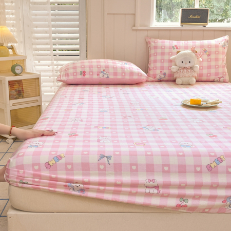 Husa Din Bumbac 100% Ranforce Cu Elastic Si Fete De Perna 160x200cm - Catelusi, Inimioare si Fundite Roz [2]