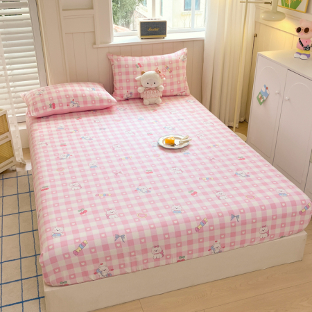 Husa Din Bumbac 100% Ranforce Cu Elastic Si Fete De Perna 160x200cm - Catelusi, Inimioare si Fundite Roz [6]