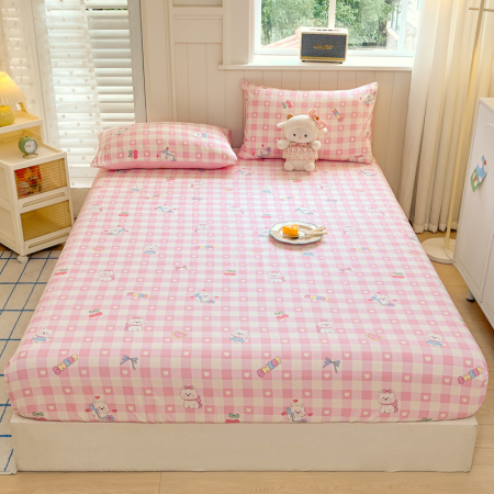 Huse De Pat Bumbac 100% Ranforce - Husa Din Bumbac 100% Ranforce Cu Elastic Si Fete De Perna 160x200cm - Catelusi, Inimioare si Fundite Roz