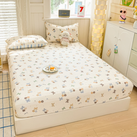 Husa Din Bumbac 100% Ranforce Cu Elastic Si Fete De Perna 160x200cm - Cirese Cu Fundite [5]