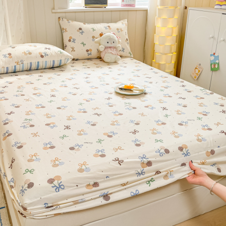 Husa Din Bumbac 100% Ranforce Cu Elastic Si Fete De Perna 160x200cm - Cirese Cu Fundite [14]