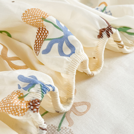 Husa Din Bumbac 100% Ranforce Cu Elastic Si Fete De Perna 160x200cm - Cirese Cu Fundite [4]