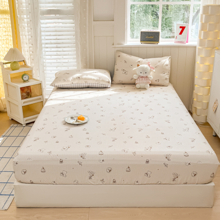 Huse De Pat Bumbac 100% Ranforce - Husa Din Bumbac 100% Ranforce Cu Elastic Si Fete De Perna 160x200cm - Crem Cu Ursuleti