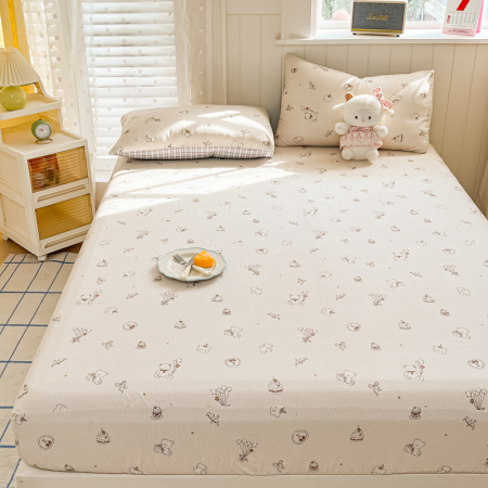 Husa Din Bumbac 100% Ranforce Cu Elastic Si Fete De Perna 160x200cm - Crem Cu Ursuleti [2]