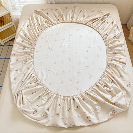 Husa Din Bumbac 100% Ranforce Cu Elastic Si Fete De Perna 160x200cm - Crem Cu Ursuleti [4]