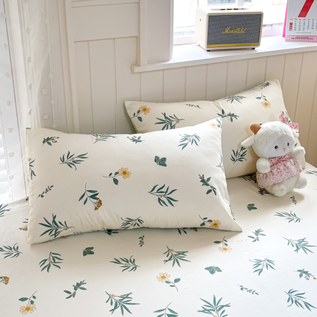 Husa Din Bumbac 100% Ranforce Cu Elastic Si Fete De Perna 160x200cm - Flori Si Frunze [4]