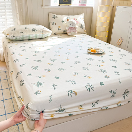 Husa Din Bumbac 100% Ranforce Cu Elastic Si Fete De Perna 160x200cm - Flori Si Frunze [10]