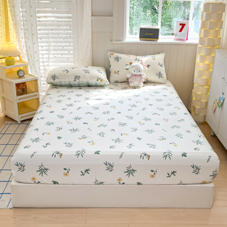 Huse De Pat Bumbac 100% Ranforce - Husa Din Bumbac 100% Ranforce Cu Elastic Si Fete De Perna 160x200cm - Flori Si Frunze