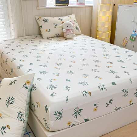 Husa Din Bumbac 100% Ranforce Cu Elastic Si Fete De Perna 160x200cm - Flori Si Frunze [5]