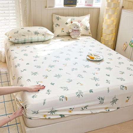 Husa Din Bumbac 100% Ranforce Cu Elastic Si Fete De Perna 160x200cm - Flori Si Frunze [8]