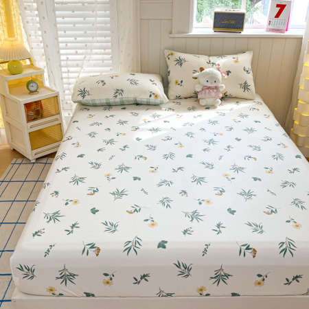 Husa Din Bumbac 100% Ranforce Cu Elastic Si Fete De Perna 160x200cm - Flori Si Frunze [3]