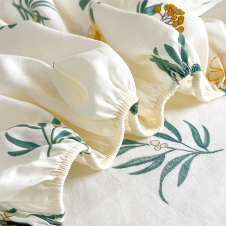 Husa Din Bumbac 100% Ranforce Cu Elastic Si Fete De Perna 160x200cm - Flori Si Frunze [13]