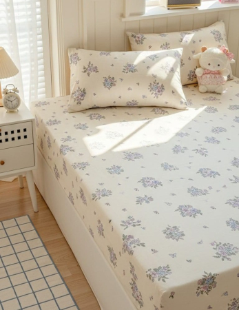 Husa Din Bumbac 100% Ranforce Cu Elastic Si Fete De Perna 160x200cm - Floricele Si Lila [1]