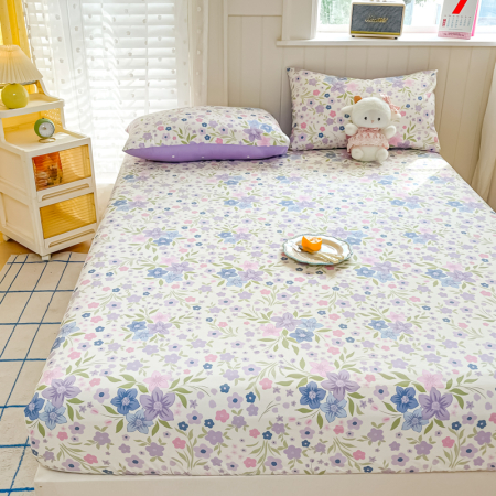 Husa Din Bumbac 100% Ranforce Cu Elastic Si Fete De Perna 160x200cm - Gradina Cu Flori Lila [9]