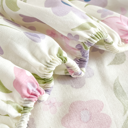 Husa Din Bumbac 100% Ranforce Cu Elastic Si Fete De Perna 160x200cm - Gradina Cu Flori Lila [11]