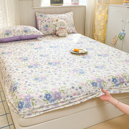 Husa Din Bumbac 100% Ranforce Cu Elastic Si Fete De Perna 160x200cm - Gradina Cu Flori Lila [14]