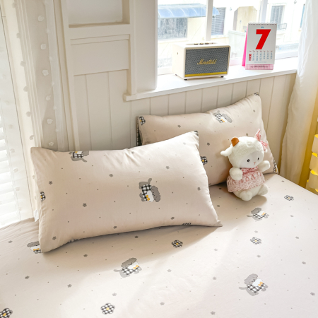 Husa Din Bumbac 100% Ranforce Cu Elastic Si Fete De Perna 160x200cm - Gri Cu Catei [4]