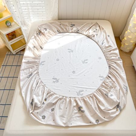 Husa Din Bumbac 100% Ranforce Cu Elastic Si Fete De Perna 160x200cm - Gri Cu Catei [11]