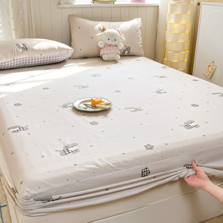 Husa Din Bumbac 100% Ranforce Cu Elastic Si Fete De Perna 160x200cm - Gri Cu Catei [14]