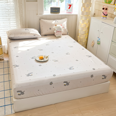 Husa Din Bumbac 100% Ranforce Cu Elastic Si Fete De Perna 160x200cm - Gri Cu Catei [3]