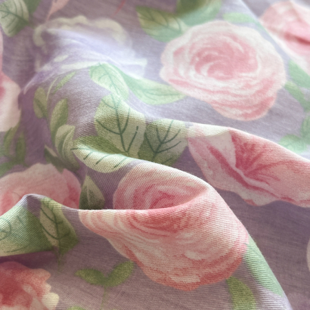 Husa Din Bumbac 100% Ranforce Cu Elastic Si Fete De Perna 160x200cm - Lila Cu Flori Roz [5]