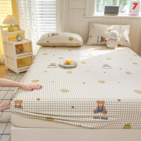 Husa Din Bumbac 100% Ranforce Cu Elastic Si Fete De Perna 160x200cm - Ursuleti Draguti Si Dovleci [11]