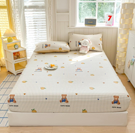 Huse De Pat Bumbac 100% Ranforce - Husa Din Bumbac 100% Ranforce Cu Elastic Si Fete De Perna 160x200cm - Ursuleti Draguti Si Dovleci