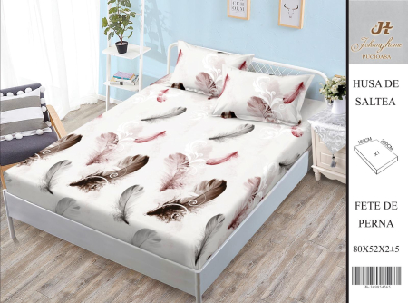 Huse De Pat BS 160x200cm - Husa Din Bumbac Satinat Cu Elastic Si Fete De Perna 160X200cm - Alb Cu Pene